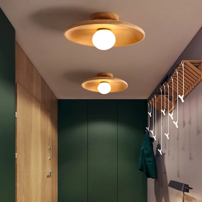 Bamboo Disc Ceiling Lamp light brown bamboo disc 28 cm with glass diffuser warm white 7W G9 LED surface-mounted