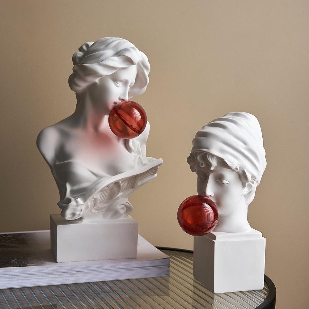 Bubble Pop Greek Figurine white resin with transparent red bubble painted finish available small and large sizes