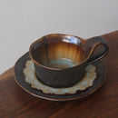 Ceramic espresso cup handcrafted kiln-glazed with matching saucer