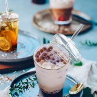 boba glass cup with lid and straw heat resistant glass cup with cleaning brush