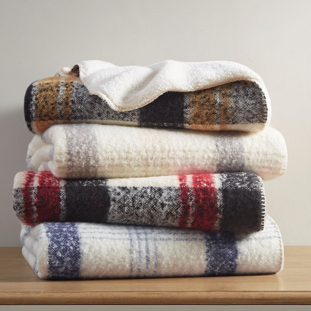 Bloomington Faux Mohair to Sherpa Throw Blanket Plaid Reversible Soft Cozy Accent