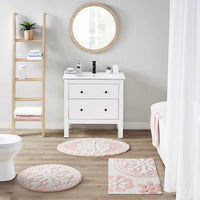 Floral medallion round rectangle bath mat tufted plush rug absorbent soft pile rug