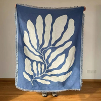 Abstract Art Woven Tapestry Blanket two-tone reversible fringed decorative throw