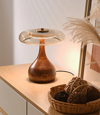 French retro luxury wood glass table lamp bedroom bedside copper desk lamp mid-century modern lighting