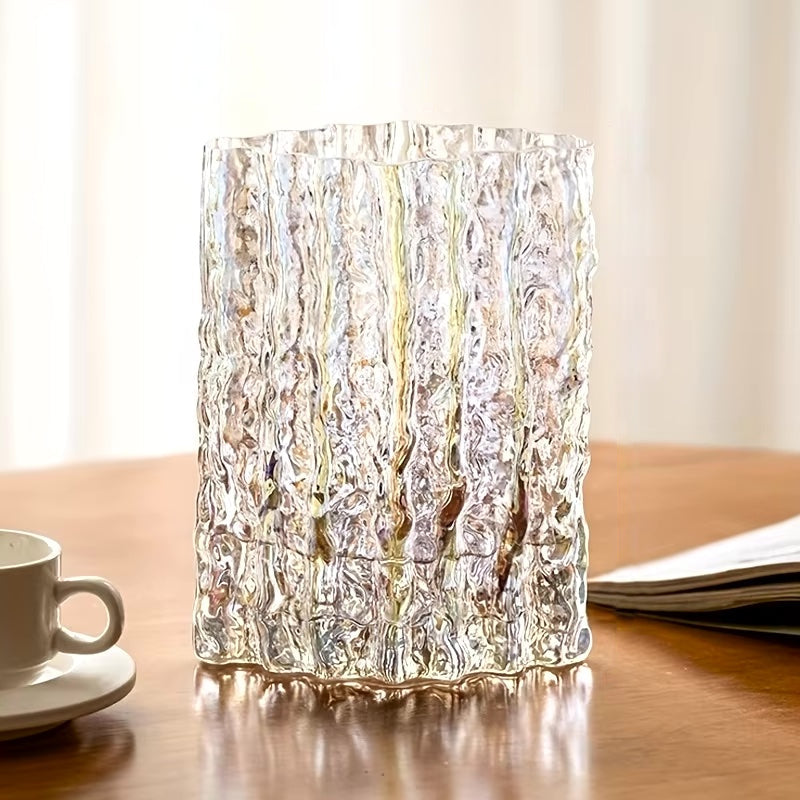 Arctic Ice Textured Glass Vase-Letifly Lights and Decor