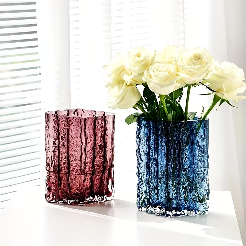 Arctic Ice Textured Glass Vase-Letifly Lights and Decor
