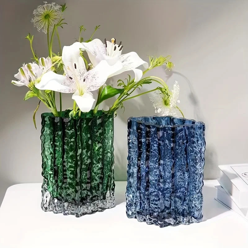Arctic Ice Textured Glass Vase