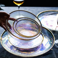 Gold Edge Glass Plate & Bowl