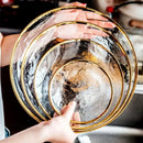 Aurora Gold-Edge Glass plate and bowl in transparent and rainbow tint with polished gold rim sizes 5,6,8,10,12 inch
