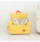 Pet sofa coral fleece striped warm machine washable pet lounger