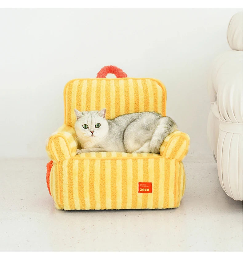 Pet sofa coral fleece striped warm machine washable pet lounger