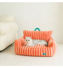 Pet sofa coral fleece striped warm machine washable pet lounger