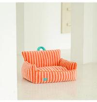 Pet sofa coral fleece striped warm machine washable pet lounger