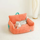 Pet sofa coral fleece striped warm machine washable pet lounger