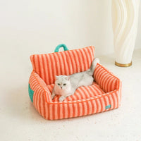 Pet sofa coral fleece striped warm machine washable pet lounger