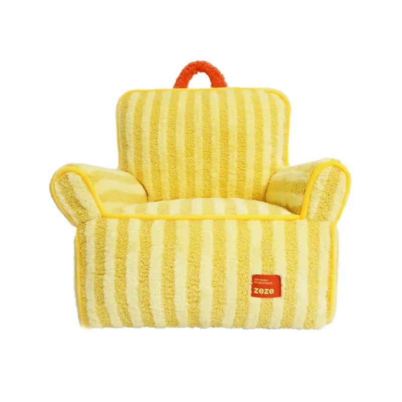 Pet sofa coral fleece striped warm machine washable pet lounger