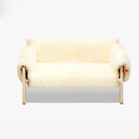 Elevated wooden pet bed checkered fabric cozy modern stylish
