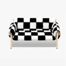 Elevated wooden pet bed checkered fabric cozy modern stylish