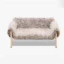 Elevated wooden pet bed checkered fabric cozy modern stylish