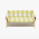 Elevated wooden pet bed checkered fabric cozy modern stylish
