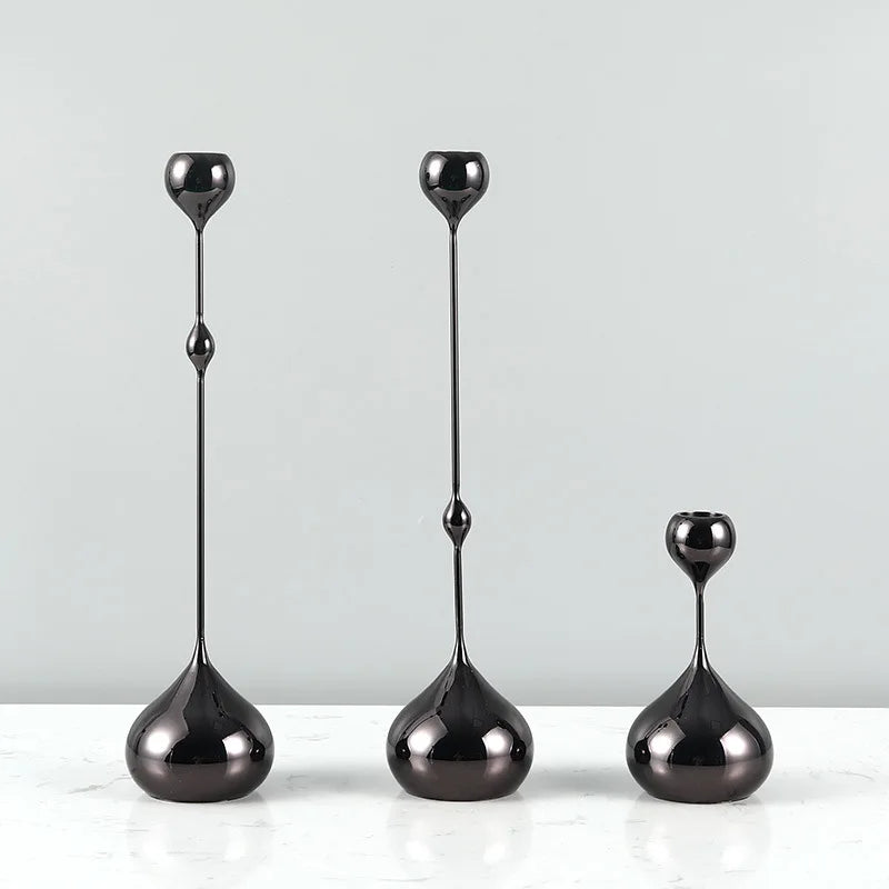 Chrome Drop Dining Candle Holder Set-Letifly Lights and Decor