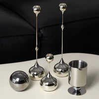 Chrome Drop Dining Candle Holder Set-Letifly Lights and Decor