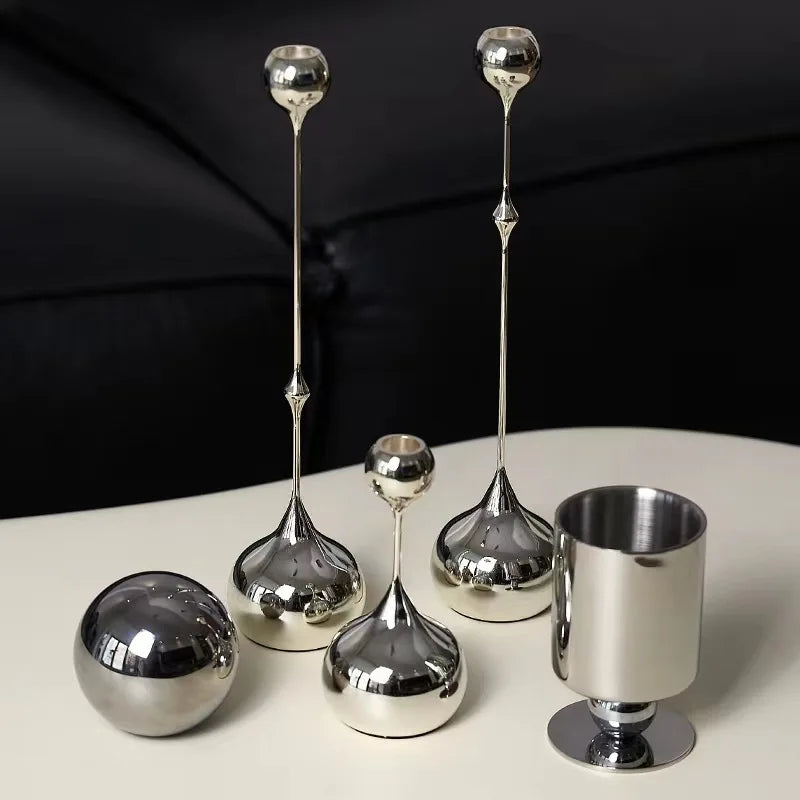 Chrome Drop Dining Candle Holder Set-Letifly Lights and Decor