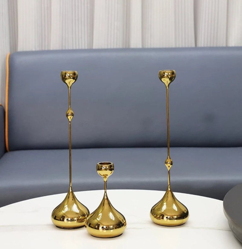 Chrome Drop Dining Candle Holder Set-Letifly Lights and Decor