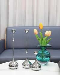 Chrome Drop Dining Candle Holder Set-Letifly Lights and Decor