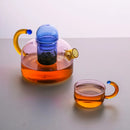 colorful design glass teapot with filter and cup