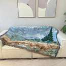 Van Gogh Wheat Field with Cypresses Woven Throw Blanket Artistic Cotton Tapestry for Bed, Sofa, and Wall Decor