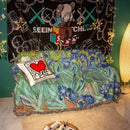 Flower Print Woven Throw Blanket Artistic Cotton Tapestry for Bed, Sofa, and Wall Decor