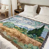Wheat Field with Cypress Woven Throw Blanket