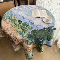 Van Gogh Wheat Field with Cypresses Woven Throw Blanket Artistic Cotton Tapestry for Bed, Sofa, and Wall Decor