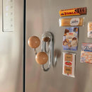 Eames Dot Magnetic Hooks in silver red and black iron with wood accents 8×7.5×16 cm mounted on metal surface holding keys
