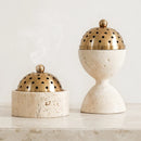 travertine stone incense mabkhara oud bakhoor burner with brass cover