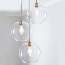 sphere globe brass metal clear glass canopy pendant light
