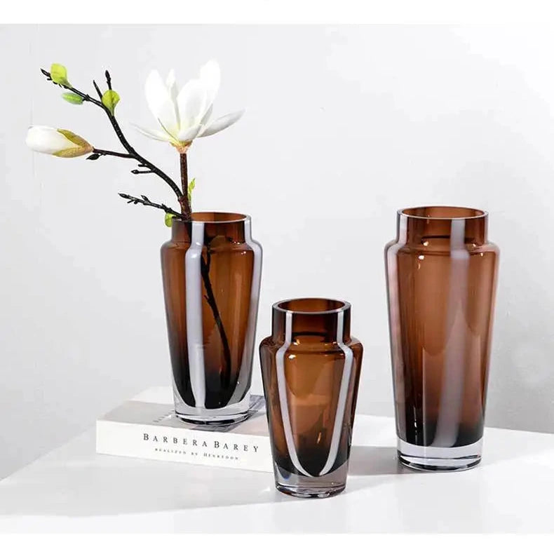 Glass vase amber geometric thick modern floral centerpiece home decor