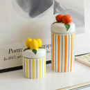 Retro colorful ceramic storage jar with lid wavy design glazed finish kitchen coffee candy container
