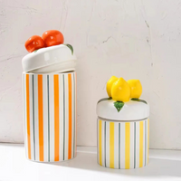 Retro colorful ceramic storage jar with lid wavy design glazed finish kitchen coffee candy container