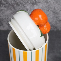 Retro colorful ceramic storage jar with lid wavy design glazed finish kitchen coffee candy container