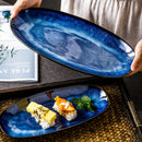 Japanese Kiln Glazed Blue Long Plate Household Steamed Fish Plate Large Dish Color Creative Sushi Plate-Letifly Lights and Decor