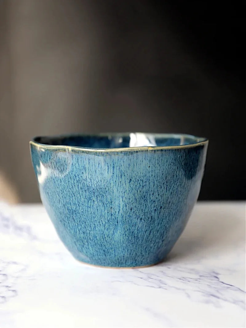 Letifly Lights & Decor - The Indigo Ridge Bowl - Handmade Japanese-inspired ceramic bowl with reactive blue glaze for ramen, salads, soups, and everyday dining