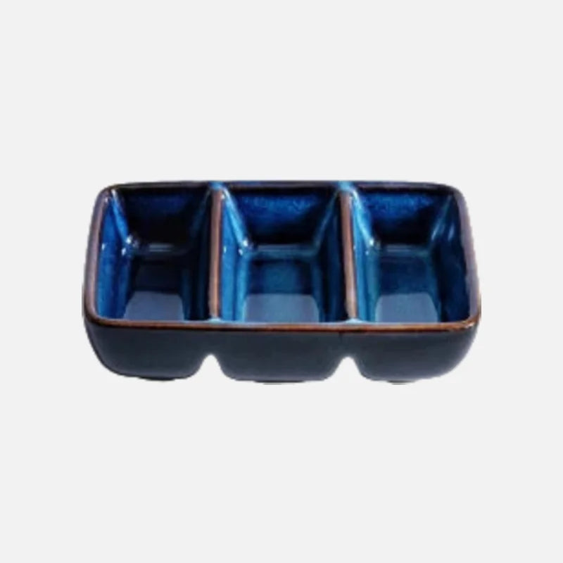Kinglang Creative Ceramic Japanese Three Grid Saucer Restaurant Sushi Sauce Dish Barbecue Saucer Rectangular Dipping Dish-Letifly Lights and Decor