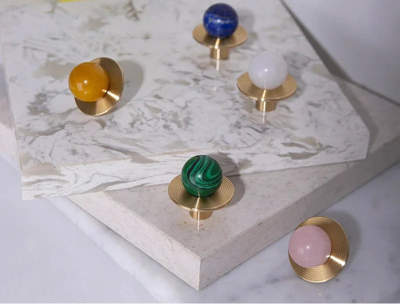 Luxury Natural Stone + brass Knobs Cabinet Knob Handle Dresser Knobs Drawer Pulls Elegant Green Furniture Hardware-Letifly Lights and Decor