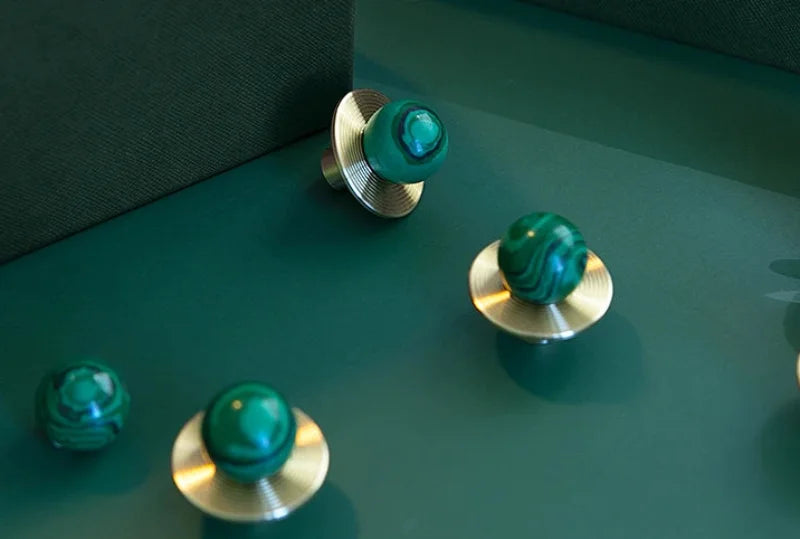 Luxury Natural Stone + brass Knobs Cabinet Knob Handle Dresser Knobs Drawer Pulls Elegant Green Furniture Hardware-Letifly Lights and Decor