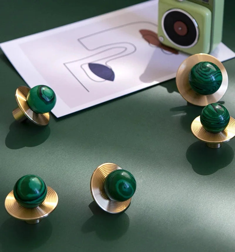 Luxury Natural Stone + brass Knobs Cabinet Knob Handle Dresser Knobs Drawer Pulls Elegant Green Furniture Hardware-Letifly Lights and Decor