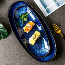 Japanese Kiln Glazed Blue Long Plate Household Steamed Fish Plate Large Dish Color Creative Sushi Plate-Letifly Lights and Decor