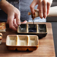 Kinglang Creative Ceramic Japanese Three Grid Saucer Restaurant Sushi Sauce Dish Barbecue Saucer Rectangular Dipping Dish-Letifly Lights and Decor