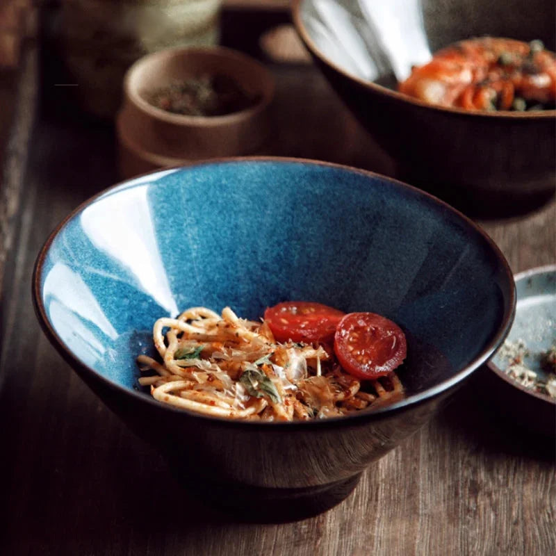 Ceramic Bowl Red Glazed 6 Inch Ramen Rice Udon Soup Tableware Minimalist Reactive Finish